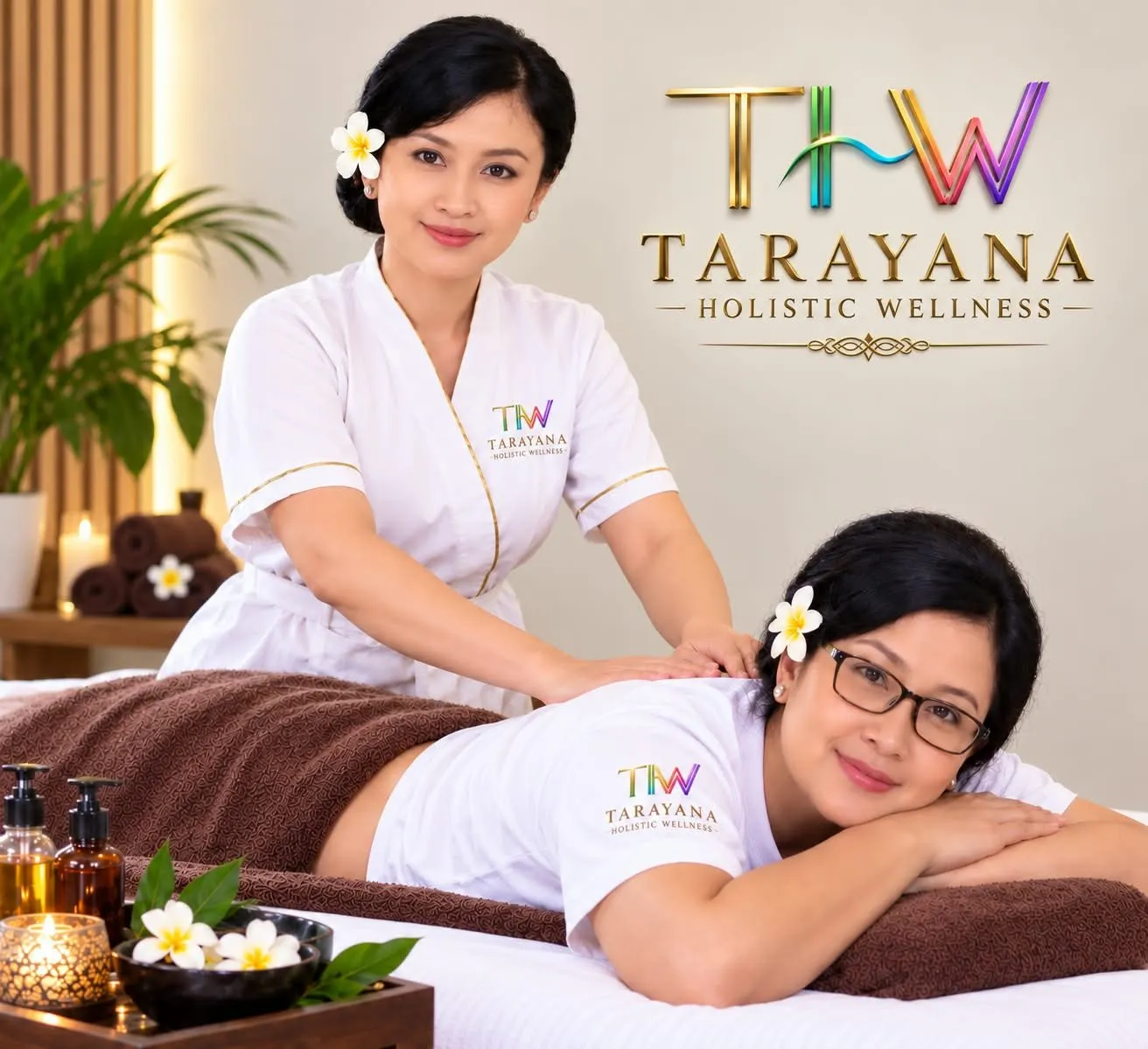 Terapis Tarayana memberikan pijat kepada pelanggan
